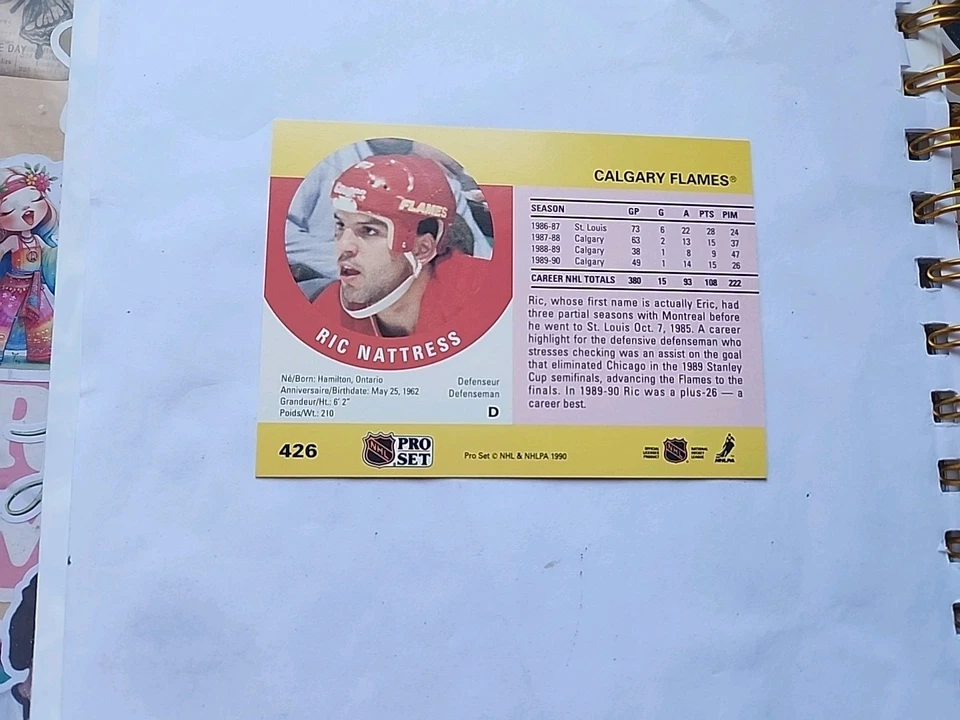 1990-91 Pro Set - Ric Nattress #426 - Image 2 of 2