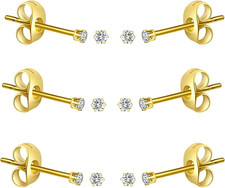 10 Pairs Tiny Womens Surgical Stainless Steel Clear Cubic Zirconia Stud Earrings