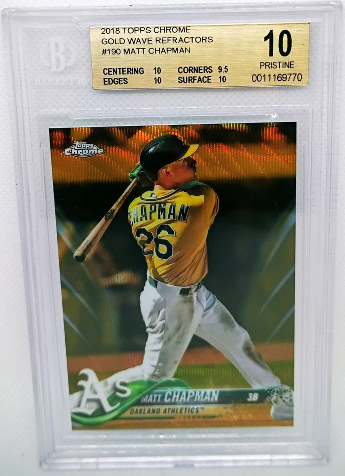 MATT CHAPMAN SSP - 2018 Topps Chrome GOLD Wave REFRACTORS /50 - BGS 10 Pristine - Image 2 of 4