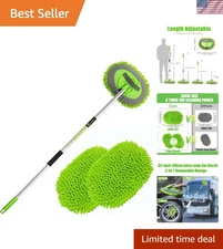 62" Car Wash Brush Mop Kit with Long Handle, 2 in 1 Chenille Microfiber Spong...
