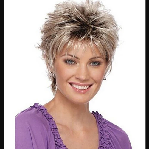 Short Blonde Pixie Cut Wigs Bangs for White Women,Brown Ombre Blonde Mix  Wig - Bild 3 von 4