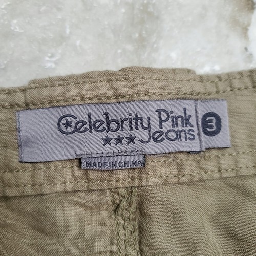 Celebrity Pink Linen/Cotton Y2K Style Cargo Shorts Juniors 3 (Runs Large) Green - Picture 3 of 9