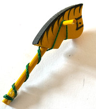 Small yellow and green wooden hobby horse figure
