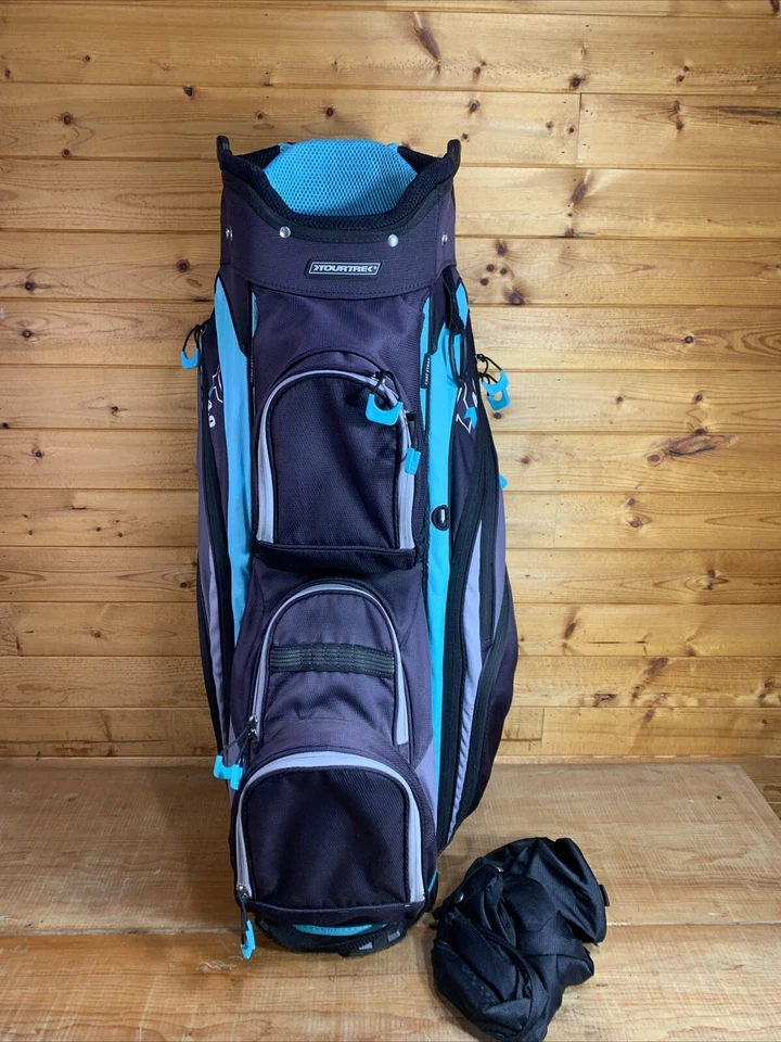 Bolsa de carrito de golf Tour Trek T 4.0 negra gris verde azulado 14 vías con cubierta de lluvia ligera Foto 2 de 4