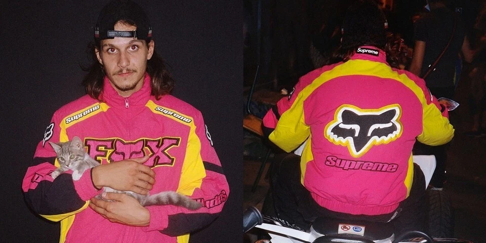 ?❇️Supreme x Fox Racing Puffy Jacket rose XL   NEUF manteau casque Honda ❇️?
