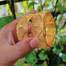 22K Vergoldet Indische Braut Schmuck Bollywood 2 Pcs Armreifen Armband Kada Sets