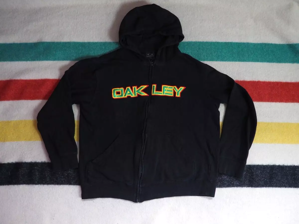 VTG Y2k s OAKLEY Sewn Spellout Tech Gorp Zip Hoodie Sweatshirt L EUC