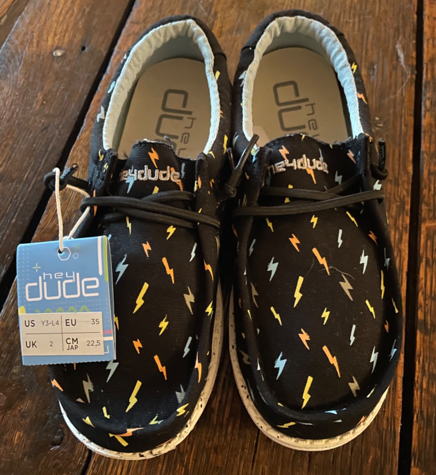 Brand New Hey Dude Wally Youth Stretch Black Flash US Size Youth  3  L 4