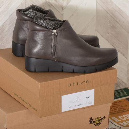Tronchetti Donna UNISA FELAS in Pelle Grigia, Fondo in gomma, cerniere  laterali | eBay