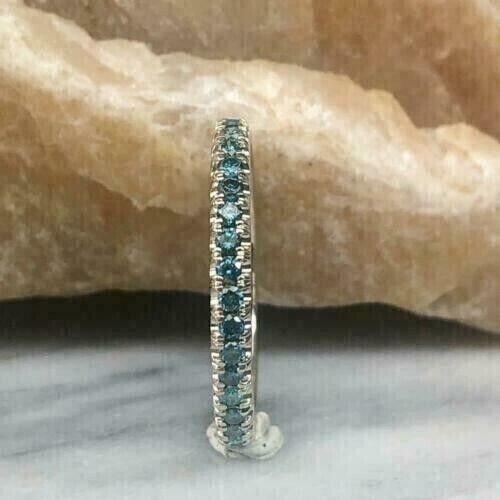 2 Ct Round Lab-Created Blue Diamond Eternity Wedding Band 14k White Gold Plated - Picture 5 of 7