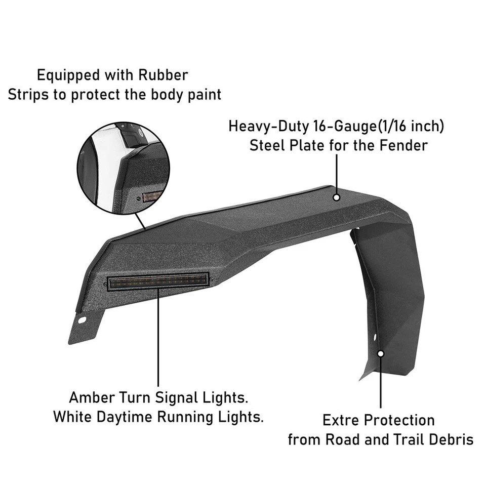 Front Rear Fender Flares Inner Liners Steel Black For 2007-2018 Jeep Wrangler JK - image 4 of 4