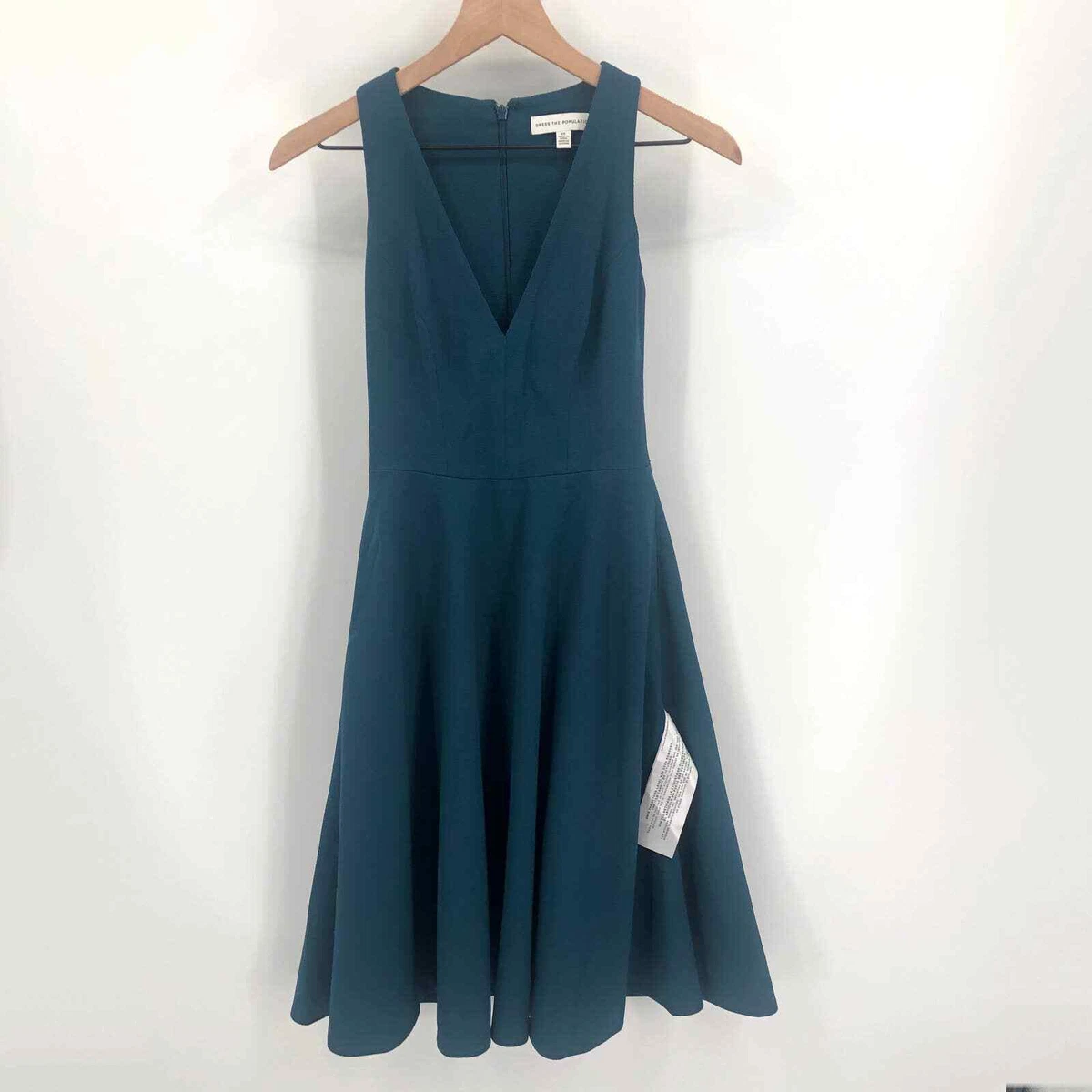 DRESS THE POPULATION Catalina Peacock Blue Fit Flare Cocktail