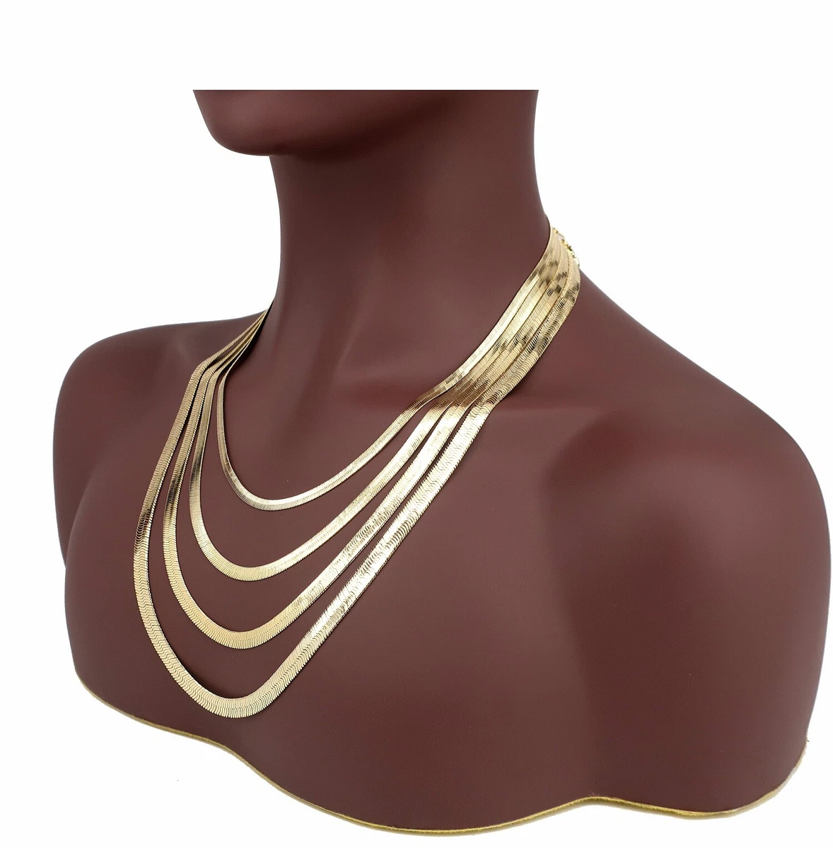 Yellow 14K Flat Herringbone Chain 4mm to 7mm Necklace Gold Plated
