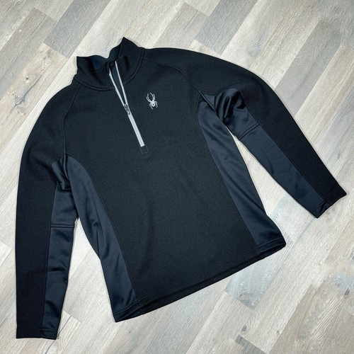 Spyder Outbound Pullover Jacket Men Large Black Fleece Knit Quarter Zip Textured - Picture 7 of 13