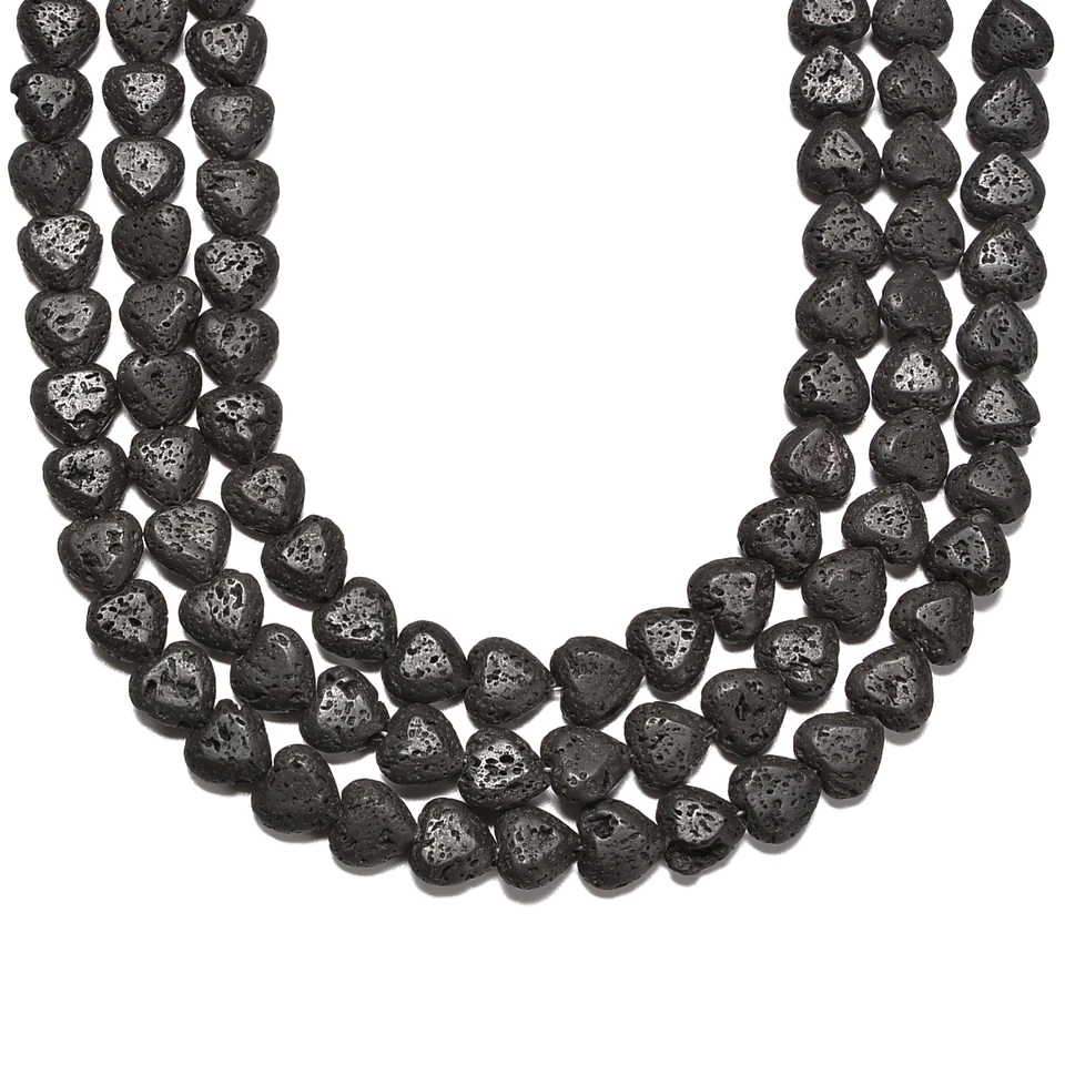 Cuentas de piedra de lava negra en forma de corazón tamaño 10 mm 12 mm 15,5"" hilo Foto 2 de 3