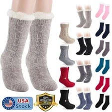 Women Winter Cozy Fuzzy Sherpa Fleece-lined Warm Thermal Non-Skid Slipper Socks