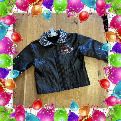 Süße Vintage Cabbage Patch Kinder schwarz Gr. 2 Jahre Bomberjacke Kunstleder Fell