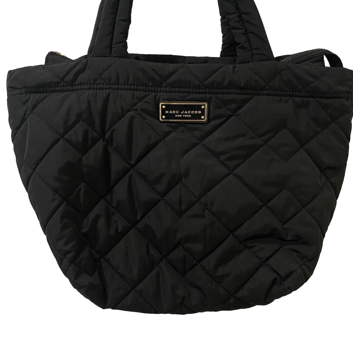 Marc Jacobs Bag Medium Quilted Tote Handbag Black With Gold