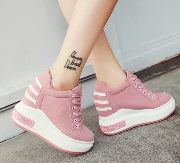 Women s Casual Lace Up Sneakers Platform Hidden High Wedge Heels tennis Shoes 2