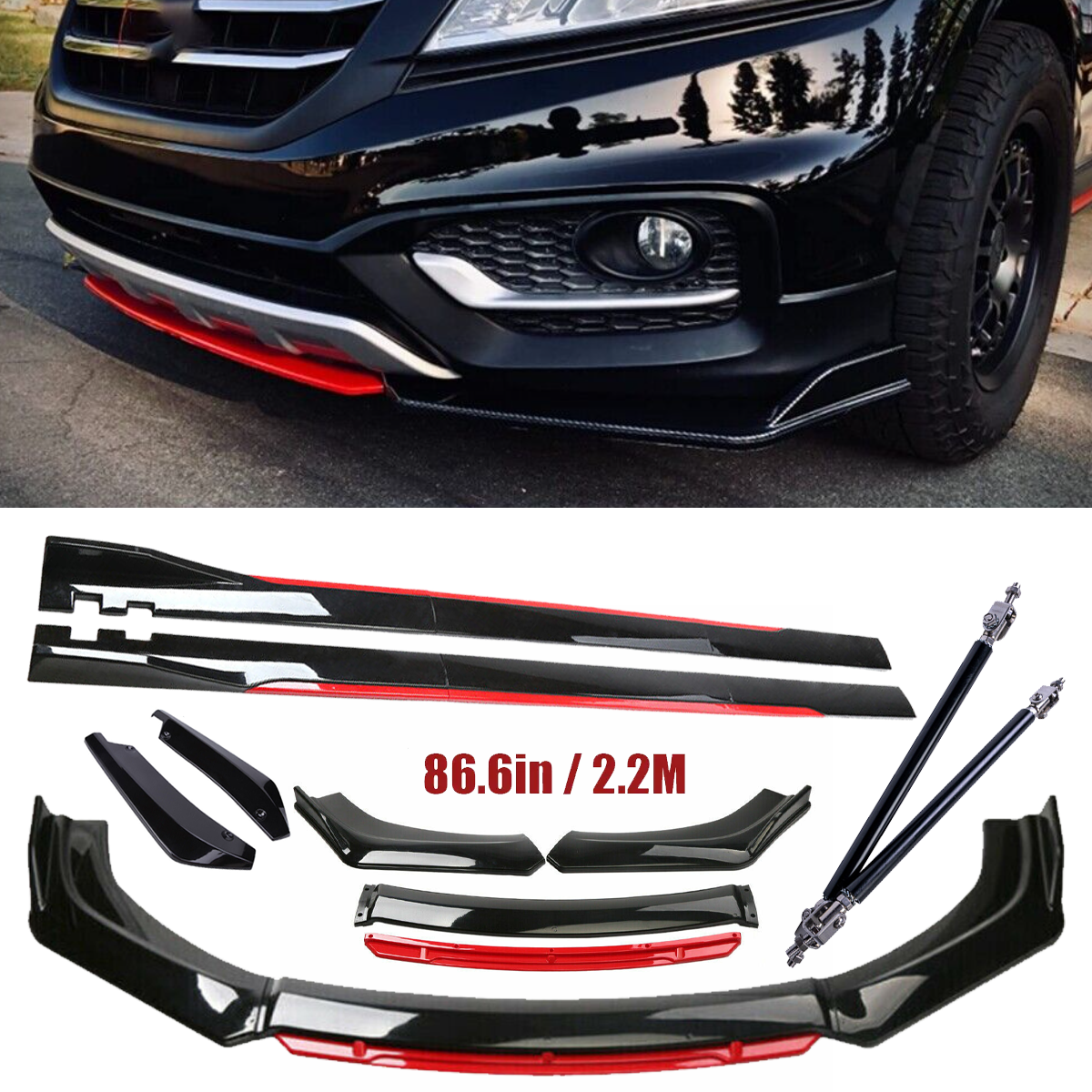 For Honda Accord Civic Front Bumper Lip Spoiler Splitter Side Skirt Body Kit