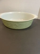 Vintage 1962 Pyrex Sage Green Gold Scroll 045 Casserole Dish ~ 2 1/2 Qt ~ No Lid