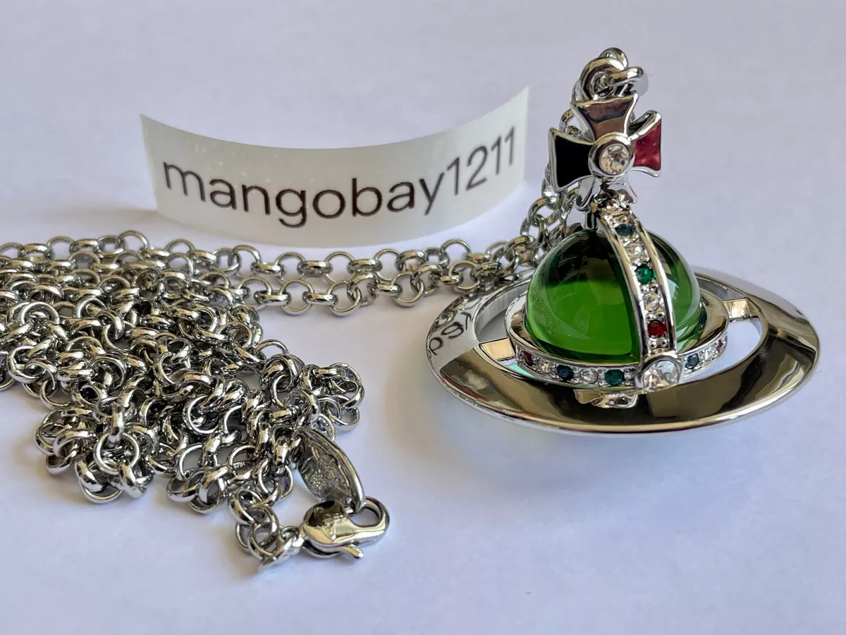 Vivienne Westwood Silver Green 3D Big Orb Pendant Necklace eBay