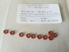 Lot of 10 Broadley-James Bioreactor 2.6mm by 1.9mm Silicone O-Rings, AG-SM2.6-10