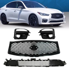 Fit 2014-2017 2015 Infiniti Q50 Sport Front Upper Lower Grille & Fog Light Cover