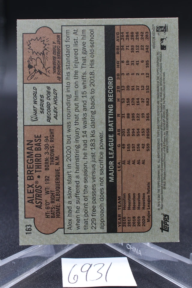 2021 Topps Heritage #163 Print Error Wrong Back Kyle Seager w/Alex Bregman NM+ - Image 2 of 2