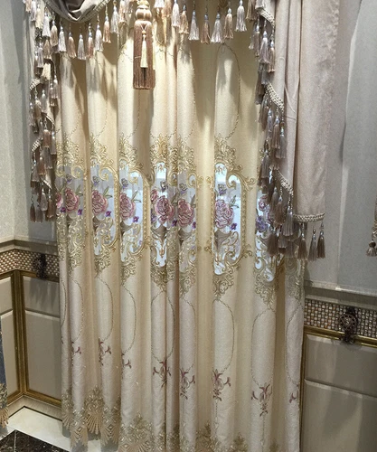 Blumen bestickt Halb Verdunkelungsvorhang Europäische Gardine für Wohnzimmer 1 Panel - Bild 15 von 44