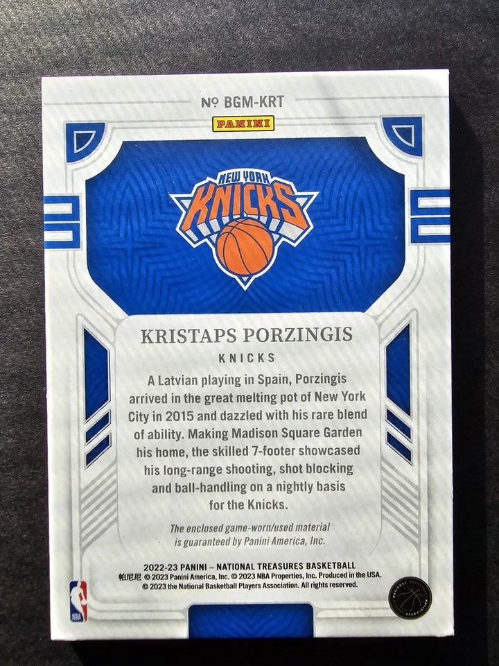2023 National Treasures Kristaps Porzingis 🔥Biography Materials Game Worn 36/99 - Image 4 of 4