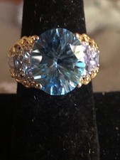 Swiss Blue Topaz, multi Gemstone Ring, size 8 Has Tanzanite Stones On Both Sides