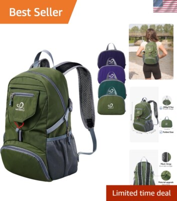 Minimalist 20L Lightweight Folding Backpack for Travel & Camping - Green