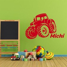 Wandtattoo Trecker und Wunschname Traktor Landmaschinen Landwirt Kinderzimmer 