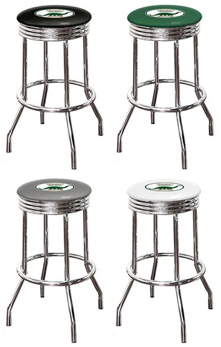 Chrome Bar Stool 24 or 29" Tall Vintage Gas Auto Garage Theme Logo Swivel Seat - Picture 3 of 9