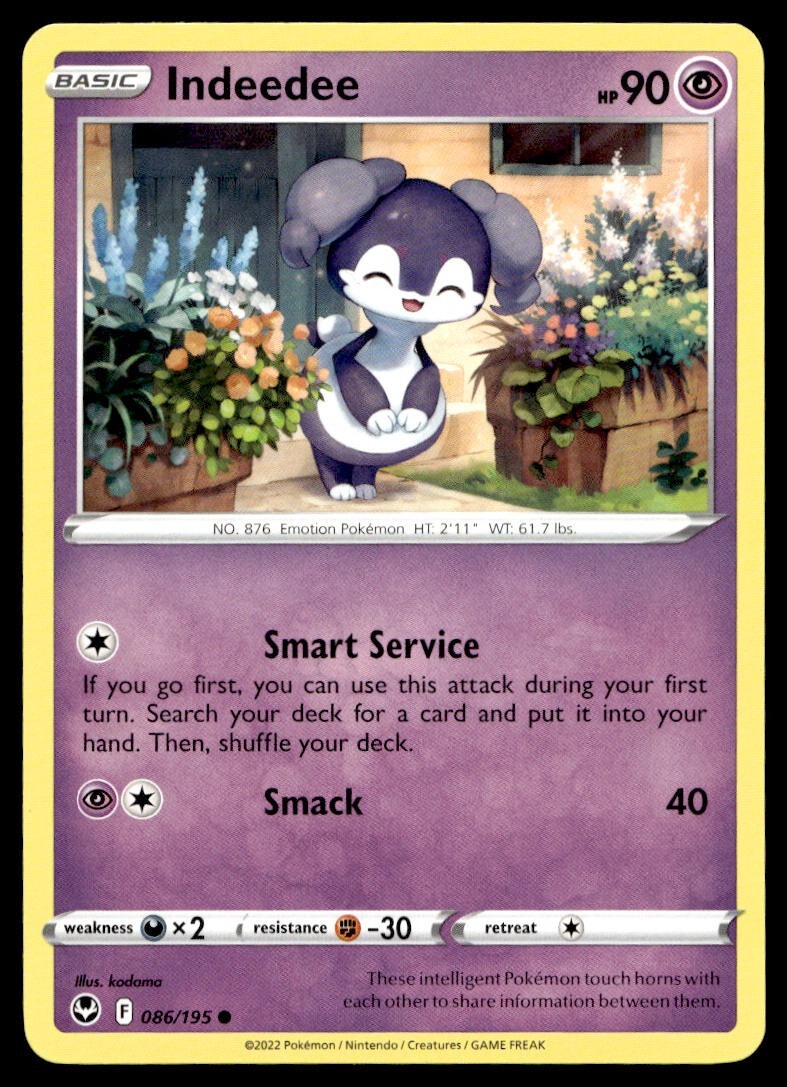 Indeedee 86/195 Pokemon Card Silver Tempest Common 90 HP Near Mint T25