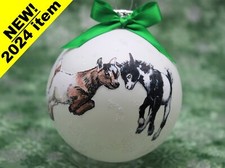 F072 Hand-made Christmas Ornament - farm goat - baby goats playing head butt