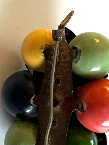 Vintage Miriam Haskell? Multi Colored Beads Bakelite Rhinestones Brooch - Picture 7 of 9
