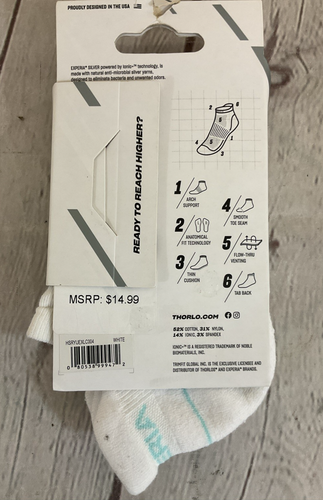 Experia Thorlos ionic+ Silver Tab Back Low Cut Athletic Socks White Green Large - Picture 7 of 12