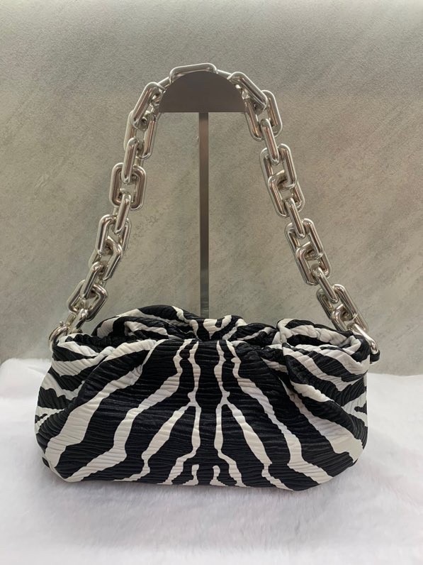 Bottega Veneta Black White Chain Canvas Shoulder Bag 620230-VCRT1-1195