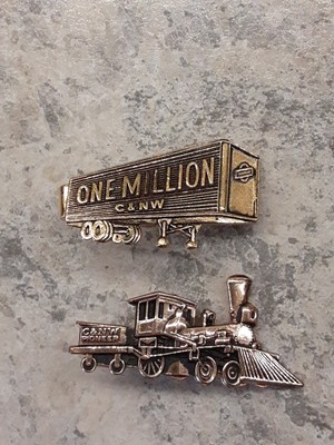 C & NW ''One Million'' & ''Pioneer'' Tie Clips Goldtone 1.5'' Vintage