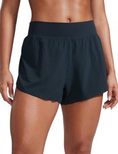 Pantalones Cortos para Correr CRZ YOGA Para Mujer Cintura Alta - Forro de Malla de 3"" 10, Azul Marino Verdadero 