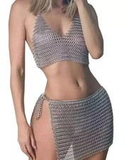 Aluminium Butted Chainmail silver bra and skirt wrap set Medieval One Size Hot