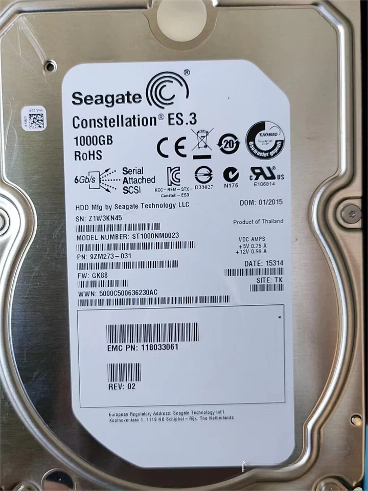 EMC 1TB 005050736 005050737 005050136 7.2K RPM SAS VNX5100 5300 Hard Disk Drive - Image 2 of 3