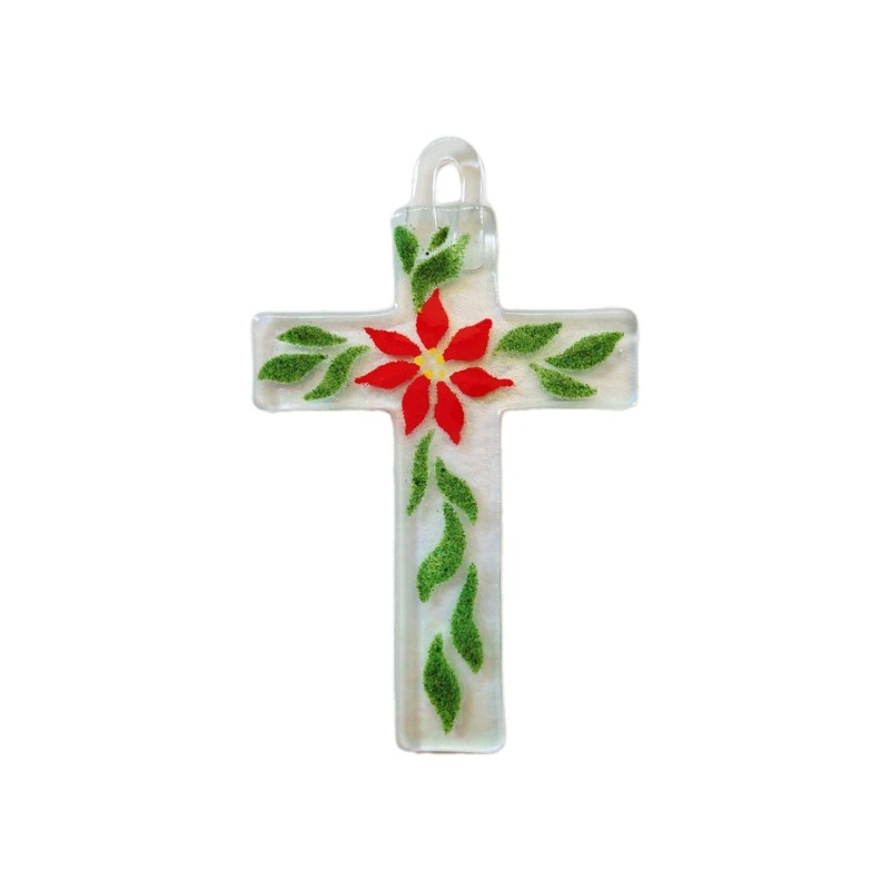Handmade Glass Cross Christmas Ornament By Artist Jan R Mitchell