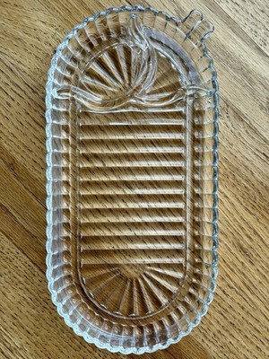Vintage Anchor Hocking pressed glass Serva Snack Or Smoke & Sip snack tray.