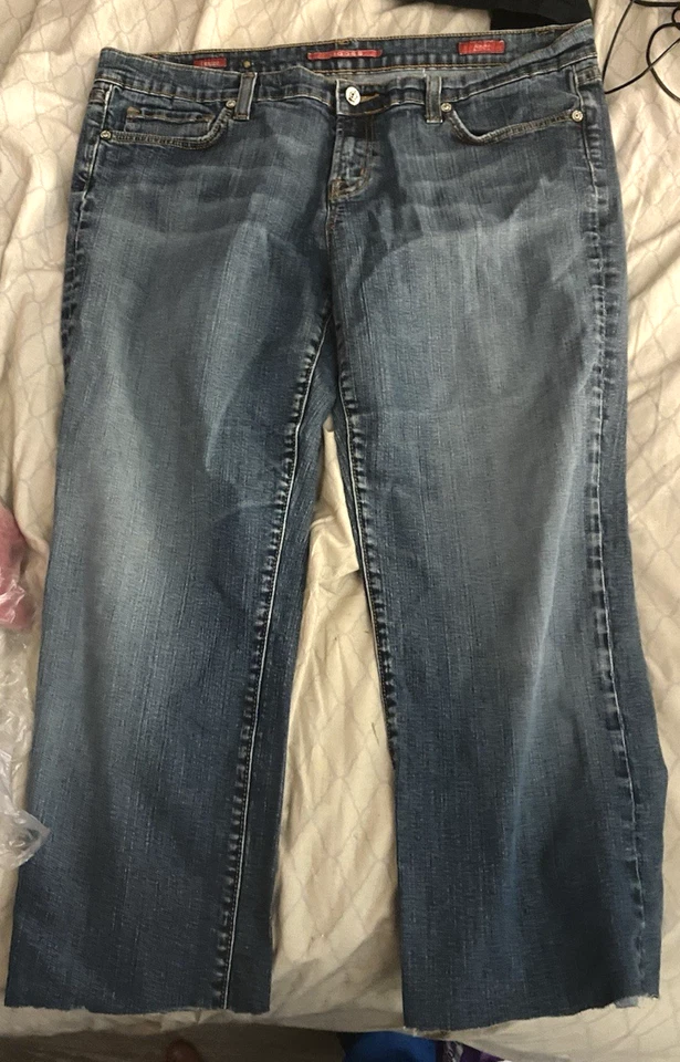 Pantalones de mezclilla VIGOSS, para mujer talla 17, azul, bolsillos de mezclilla, parte inferior recortada Y2K Foto 2 de 4