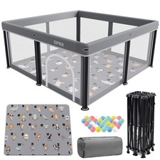 Foldable Baby Playpen with Mat,50" 50" Collapsible Playard for Babies and Toddle