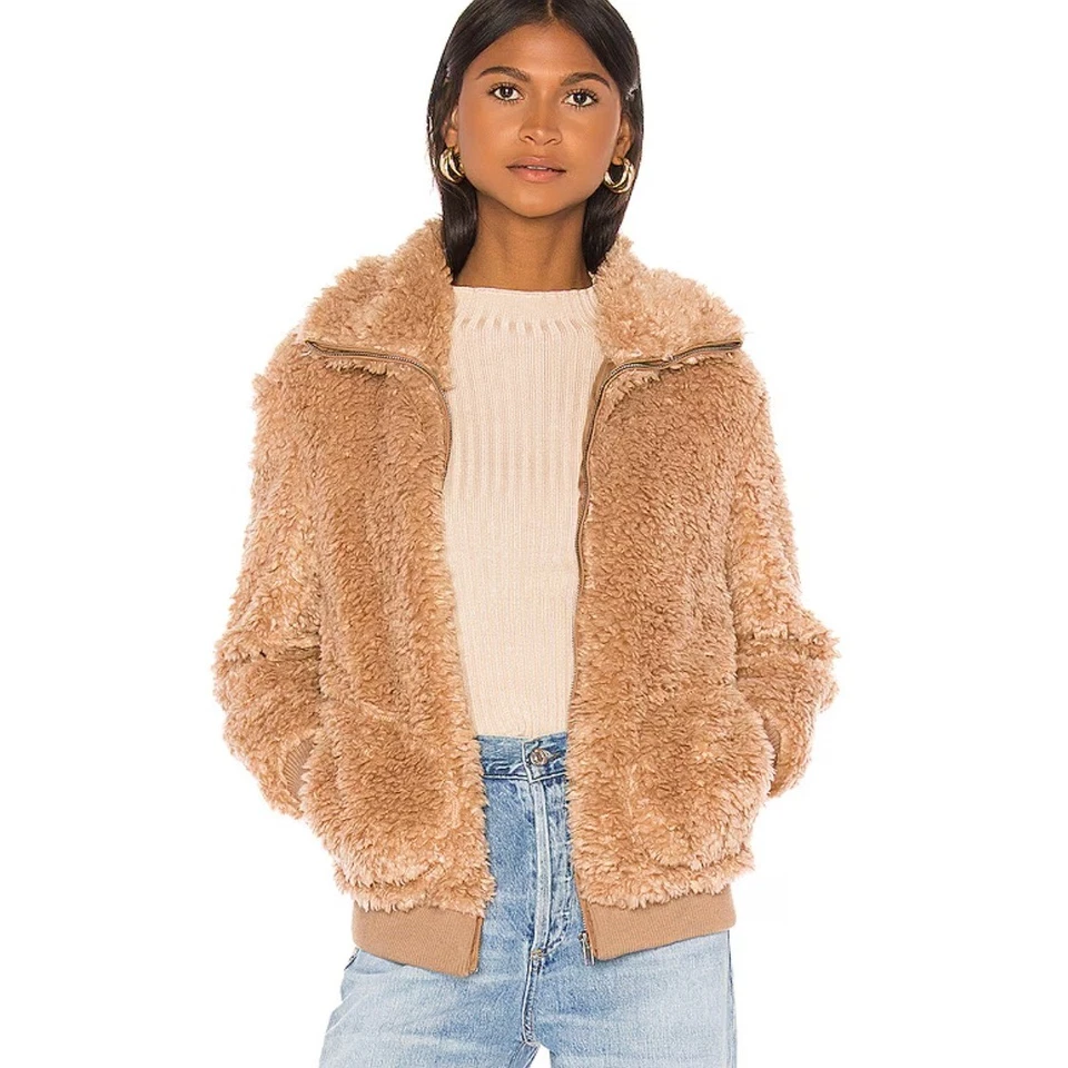 Chaqueta BB Dakota para mujer grande marrón camel difusa piel sintética peluche o no bombardero Foto 3 de 4