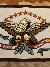 Vintage 70's Bi-Centennial E Pluribus UNUM Eagle Punch Needle Americana Rug